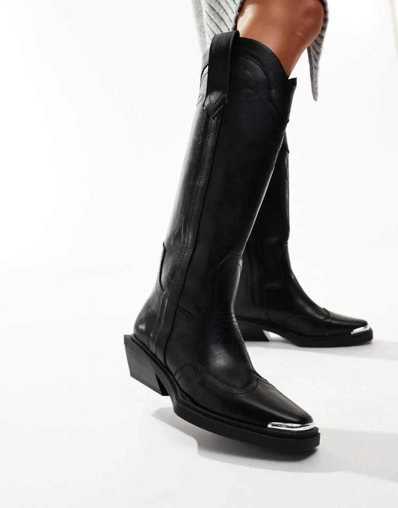 ASOS ASOS DESIGN Wide Fit Celeste flat western knee boots in black 1
