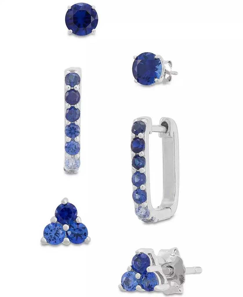 Macy's 3-Pc. Set Lab-Created Sapphire Stud & Hoop Earrings (3-3/4 ct. t.w.) in Sterling Silver 5