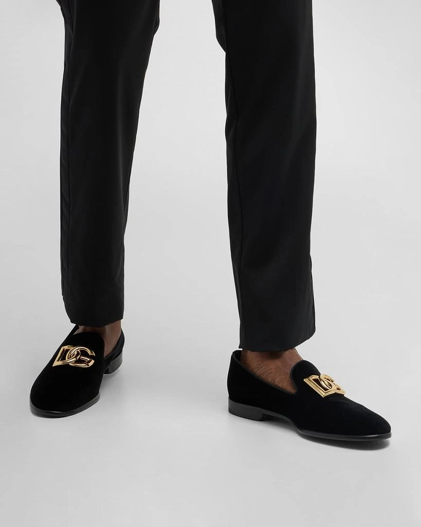 Dolce & Gabbana Men's Logo Velvet Dress Loafers 2