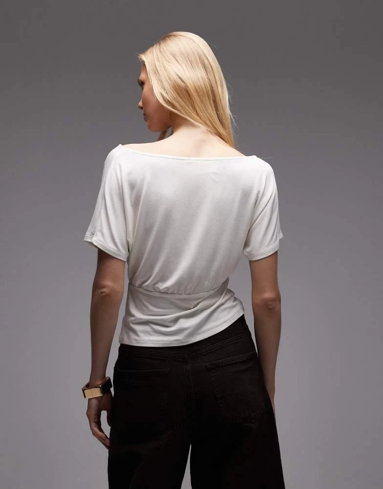 ASOS ASOS DESIGN off shoulder cinched waist top with button details in ivory 4