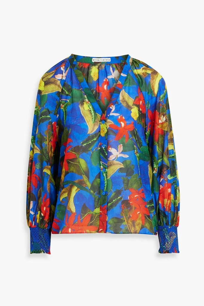 Alice + Olivia Lang gathered floral-print cotton and silk-blend voile shirt 1