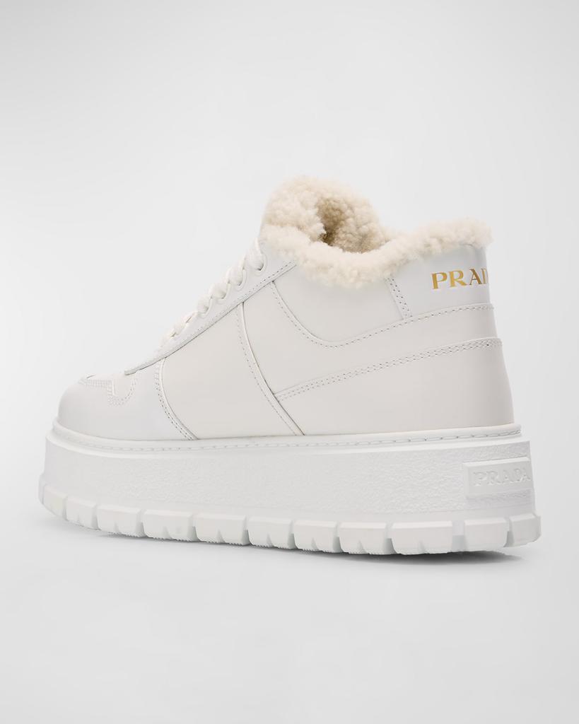 Prada Leather Shearling Mid-Top Sneakers - Casual Shoes