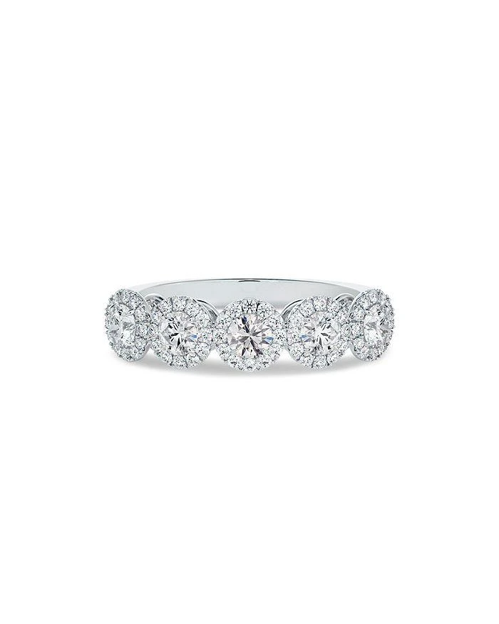 De Beers Forevermark Center of My Universe® Five Stone Halo Band in 18K White Gold, 0.95 tcw