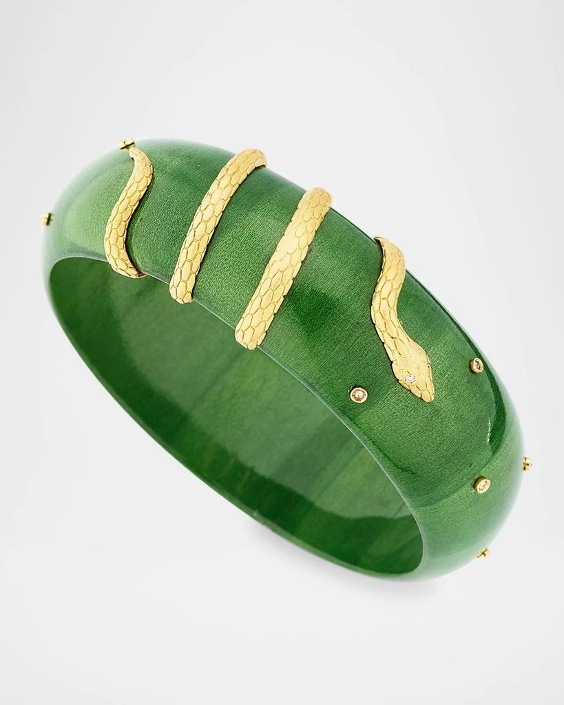 Silvia Furmanovich 18K Yellow Gold Green Lacquered Snake Marquetry Bangle Bracelet with Diamonds 4