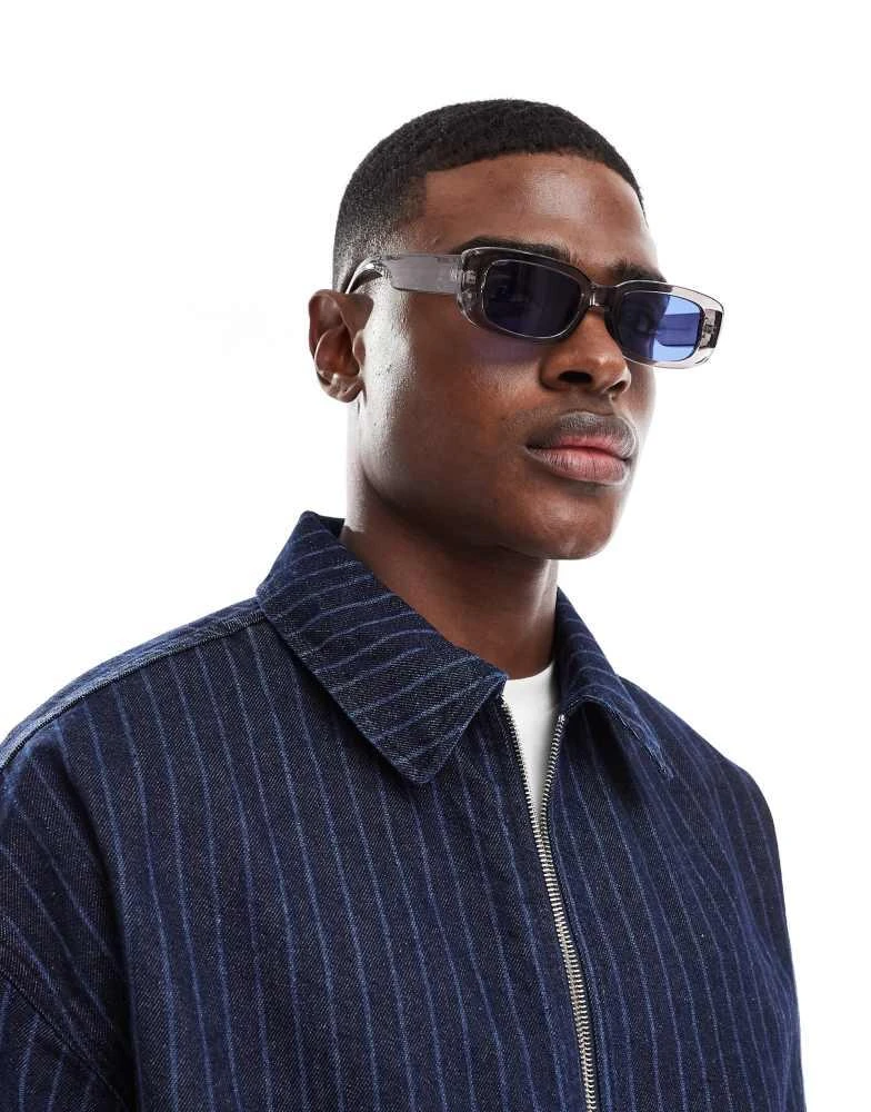 ASOS ASOS DESIGN rectangle sunglasses with blue lends and grey frame 3