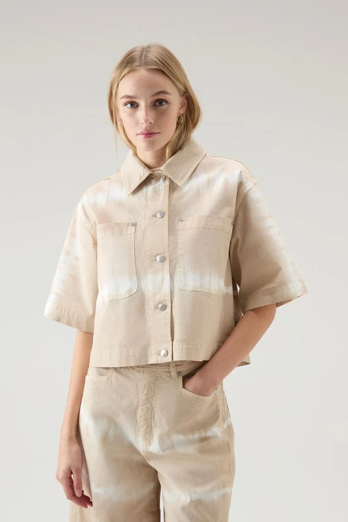 WOOLRICH Garment-Dyed Overshirt in Stretch Cotton Twill - Women - Beige 1