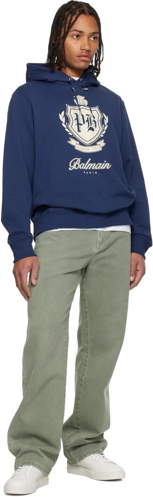 Balmain Blue College Emblem Hoodie 4