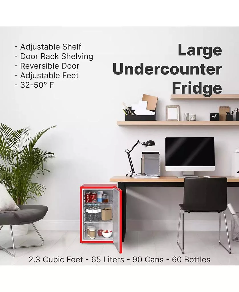 SnowLion Premium 65 L Solid Door Mini Refrigerator, Freestanding Under-Counter in Red 2