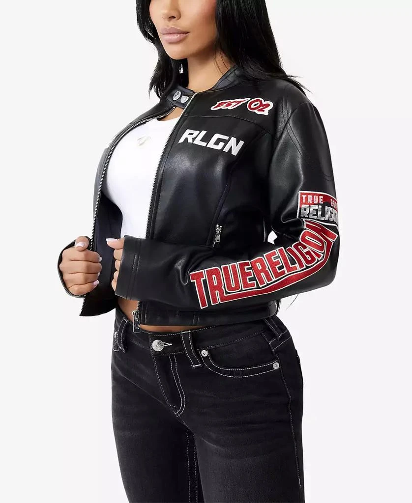 True Religion Women's Panel Faux Leather Moto Jacket 3