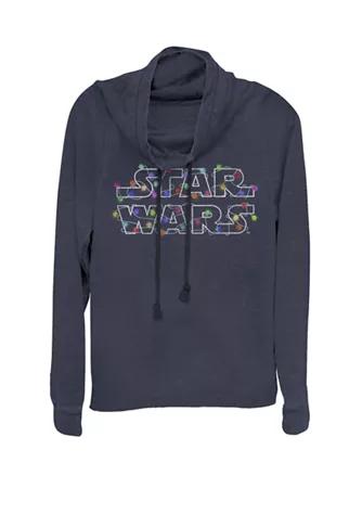 Star Wars Wars Christmas Lights Logo Cowl Neck Graphic Pullover