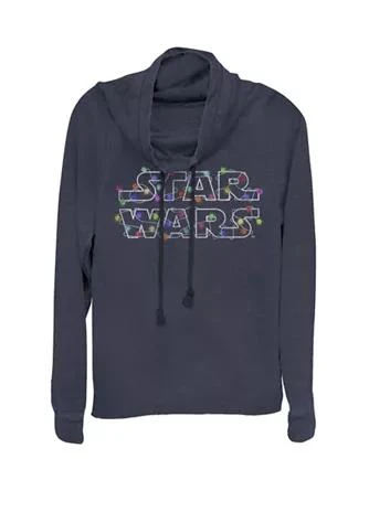 Star Wars Wars Christmas Lights Logo Cowl Neck Graphic Pullover 1