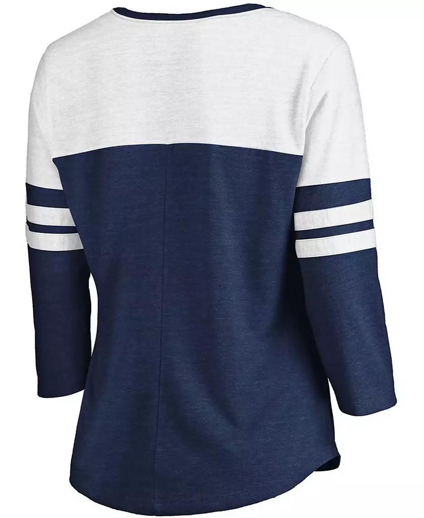 Fanatics Women's Heathered Navy, White Cleveland Indians Official Wordmark 3/4 Sleeve V-Neck Tri-Blend T-shirt