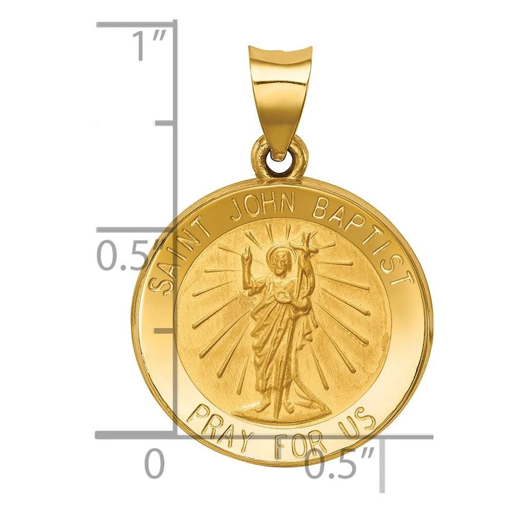 Diamond2Deal 14k Yellow Gold Polished and Satin St John Baptist Medal Hollow Pendant 3