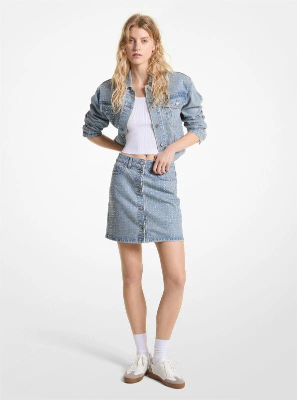 Michael Kors Crystal Embellished Washed Denim Mini Skirt 1