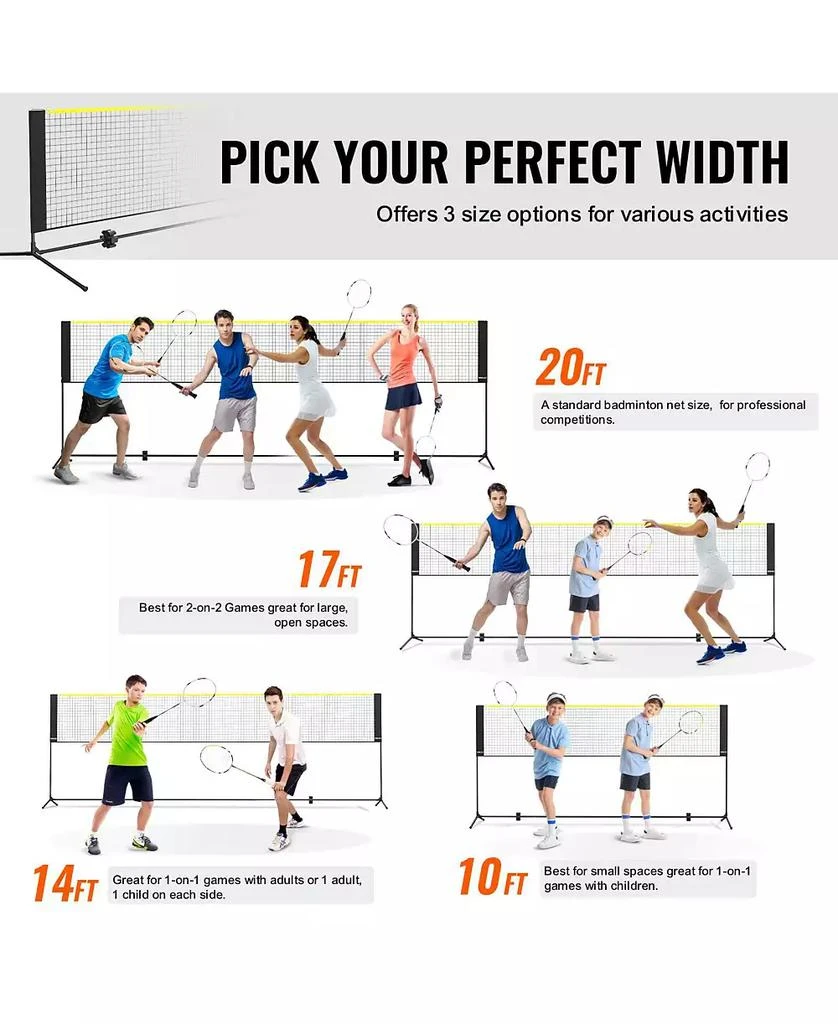Mecale Adjustable Badminton and Volleyball Net, 20 ft Foldable Tennis Net Set with Poles, Bag, Rackets and Shuttlecocks for Backyard Indoor Outdoor 4