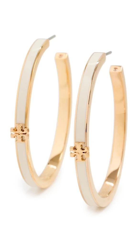 Tory Burch Tory Burch Women
s Kira Enamel Hoop Earrings, Tory Gold/New Ivory, One Size