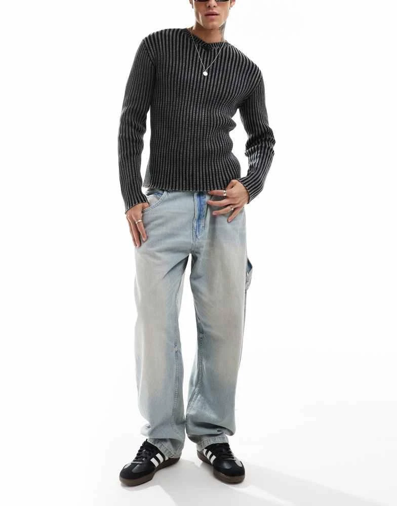 Weekday Weekday Morris slim v neck jumper in washed black 3