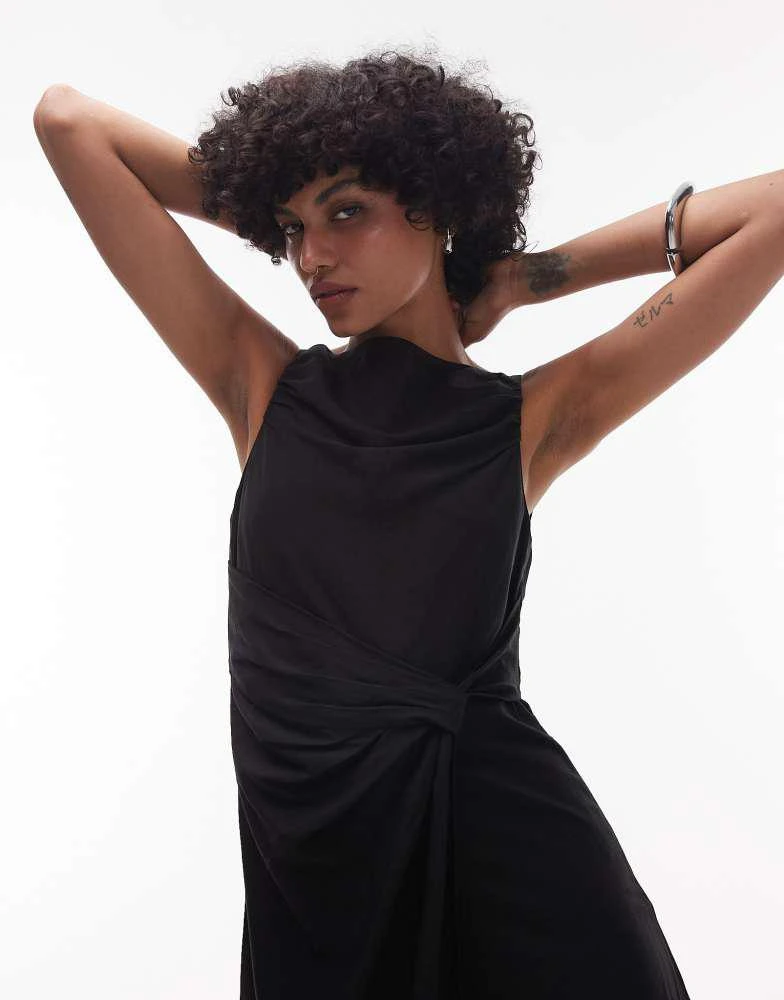 & Other Stories & Other Stories drapey midaxi dress with asymmetric flutter hem in black 3