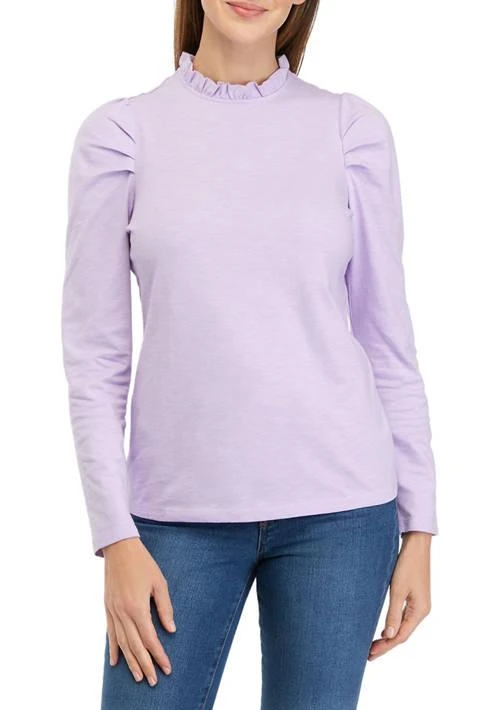 Crown & Ivy™ Women's Puff Sleeve Ruffle Neck Top 1