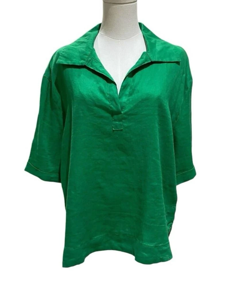 Magaschoni Women's Linen Lounge Summer Casual Blouse In Green 1