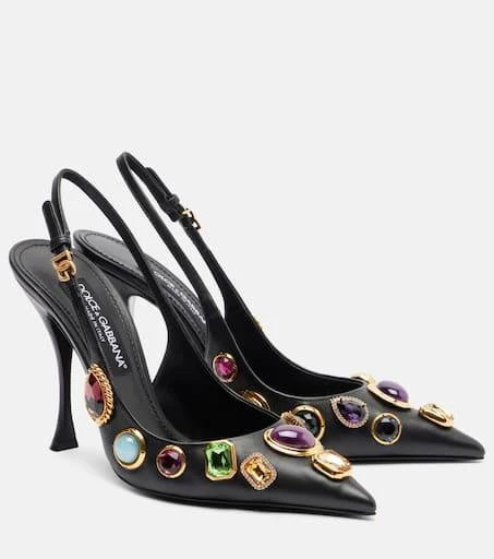 Dolce 
Gabbana DG embellished leather slingback pumps 1