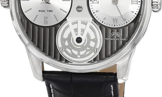 Porsamo Bleu Benedict Double Movement Croc Embossed Strap Watch, 46mm 4