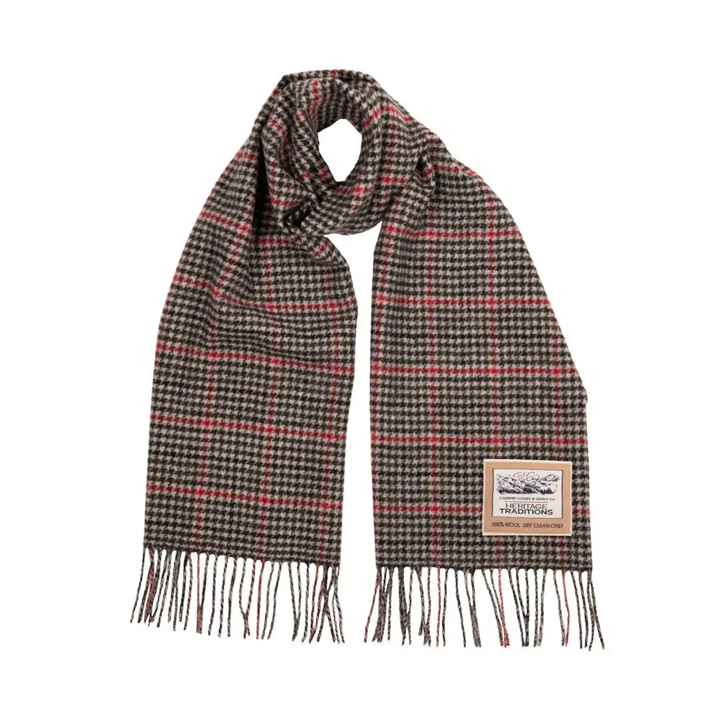 Heritage Heritage Traditions - Wool Houndstooth Scarf - Grey Red 1