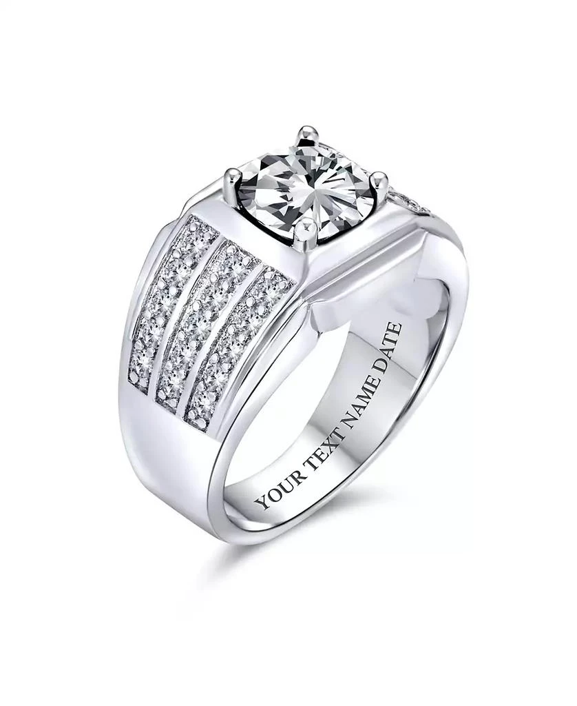 Bling Jewelry 3 Row Pave Band with 3CT Cubic Zirconia CZ Solitaire Statement Ring Silver Plated 3