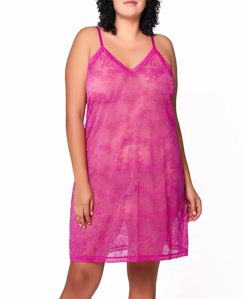 iCollection Naomi Plus Size Allover Lace Sheer Lingerie Chemise 1