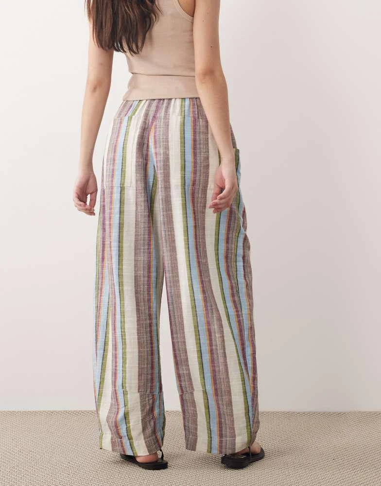 Free People Free People chambers laid back pull on trousers in ivory combo stripe 3
