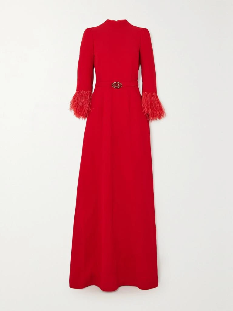 Andrew Gn 配腰带带缀饰羽毛边饰绉纱礼服  - FR42 1