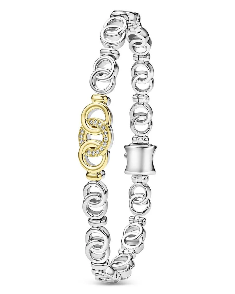 LAGOS 18K Yellow Gold 
Sterling Silver Signature Caviar Diamond Interlocking Ring Link Bracelet 4