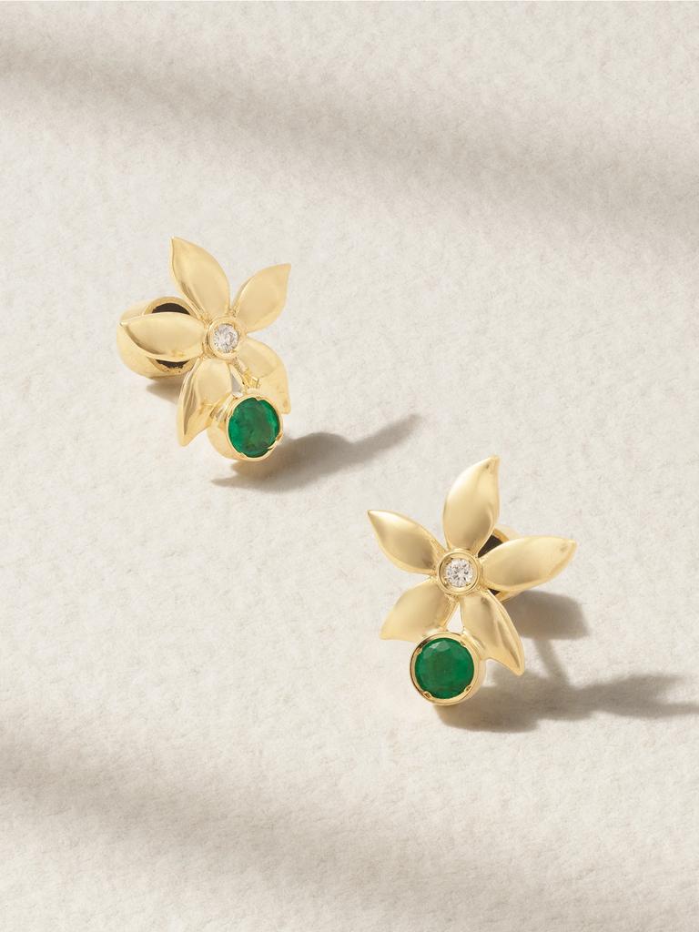 Ileana Makri Mini Bloom 18k 黄金、祖母绿、钻石耳钉