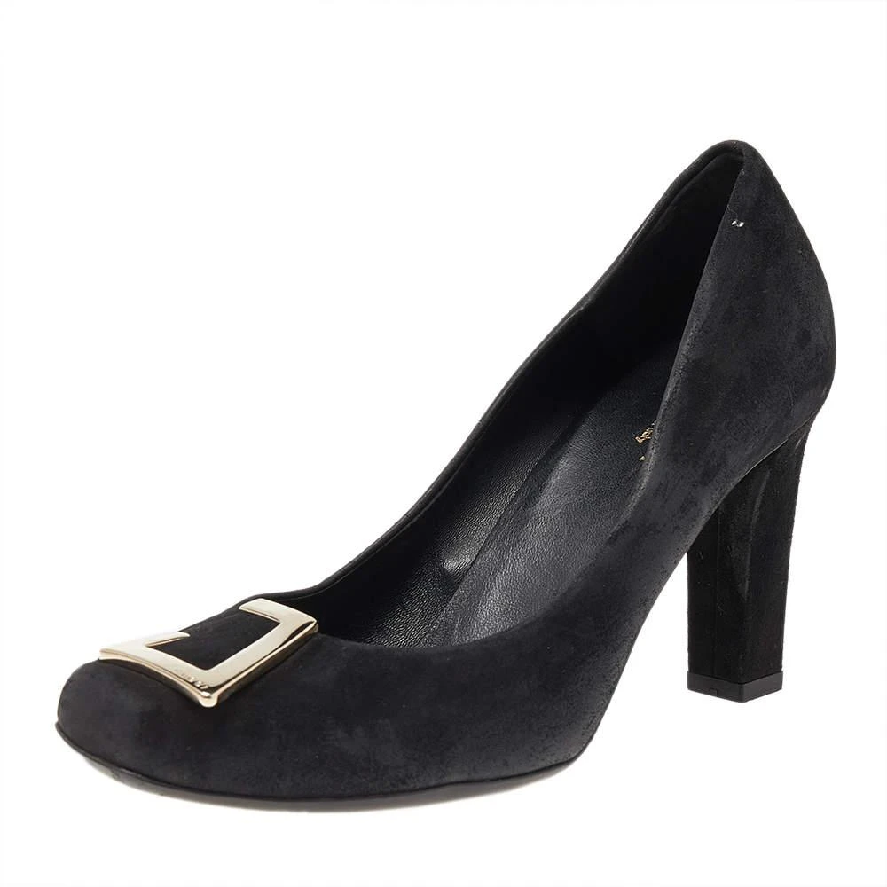Gucci Gucci Black Suede Square Toe Metal Trim Pumps Size 36 1
