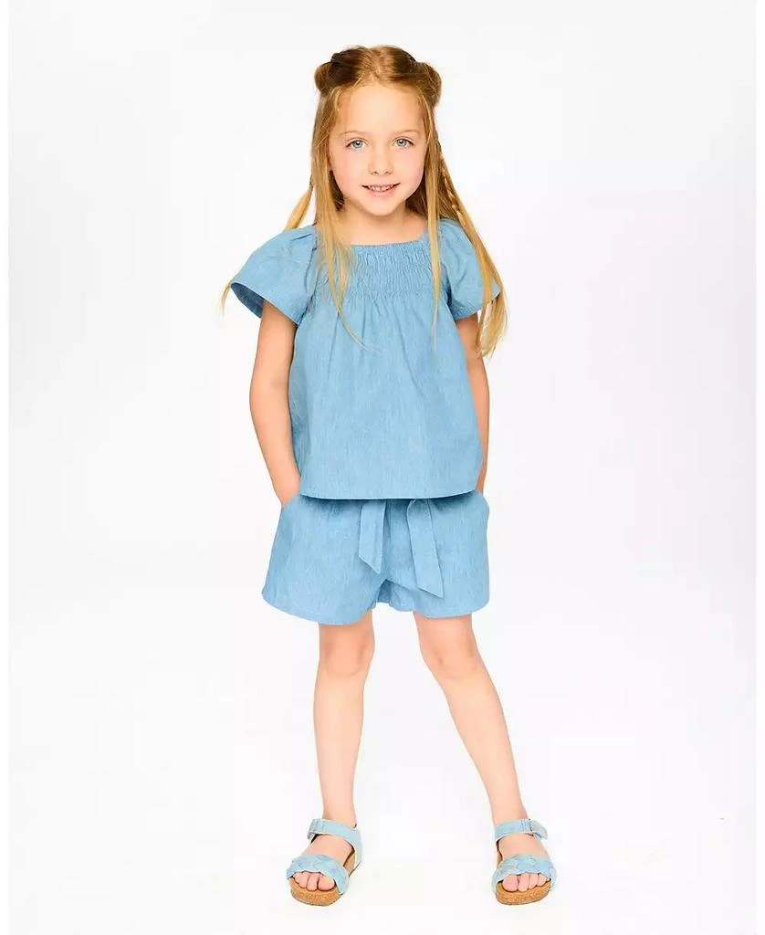Deux par Deux Toddler Girls Blue Chambray Shorts 3