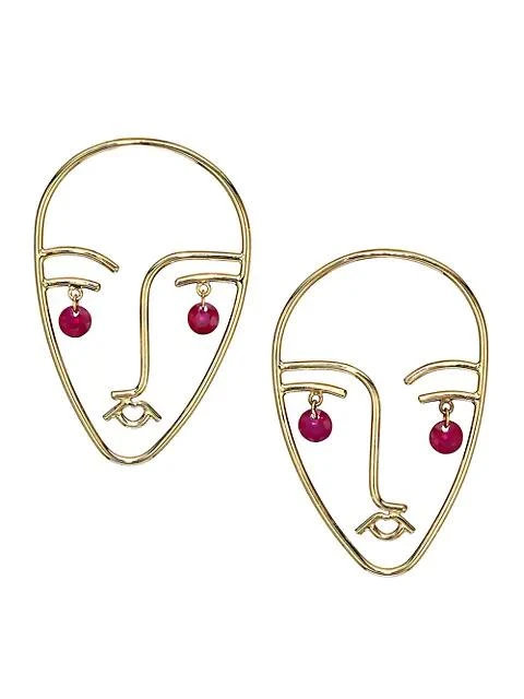 Persée Face 18K Yellow Gold &amp; Ruby Mama Earring 1