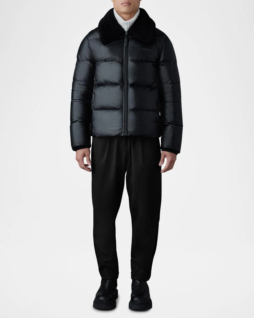 Mackage Men's Kyrie Leather Down Jacket with Shearling Collar 2