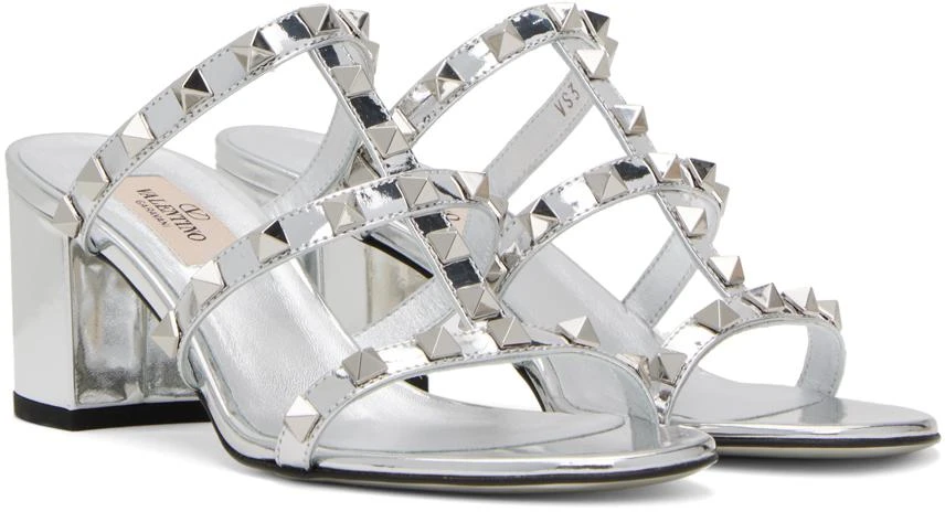 Valentino Silver Rockstud Heeled Sandals 4