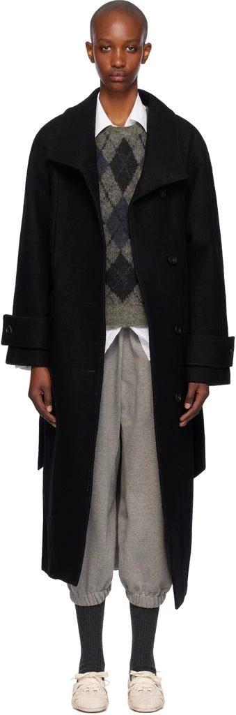 OPEN YY Black Wool High-Neck Cocoon Coat 1
