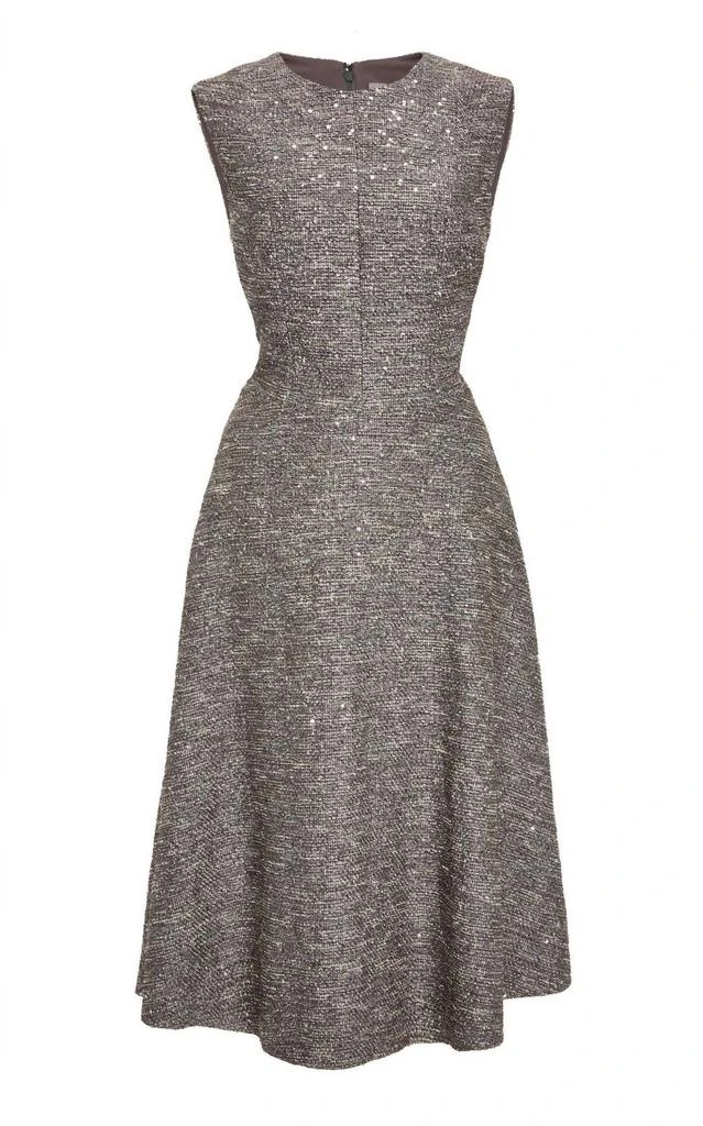 LELA ROSE Lela Rose - Sequin Sleeveless Seamed Fit & Flare Twill Midi Dress 4