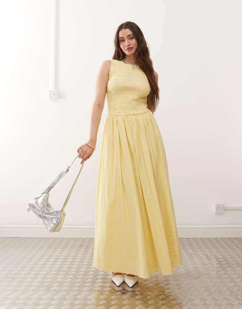 forest green bridesmaid dresses long sleeve Khaki Gingham Strappy Maxi Lissa Dress XS