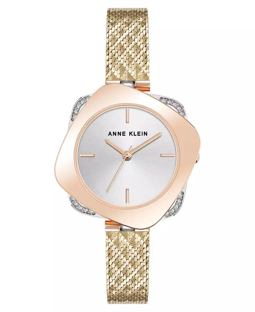Anne Klein Women's Quartz Elegant Hidden Crystal Tri-Tone Stainless Steel Mesh Band Watch 1