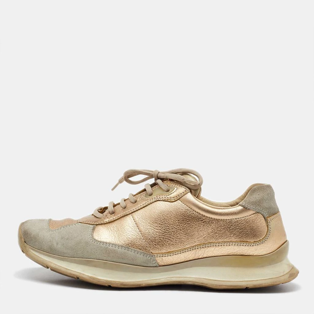 Prada Prada Sport Beige/Gold Leather and Suede America's Cup Low Top Sneakers Size 39.5 1