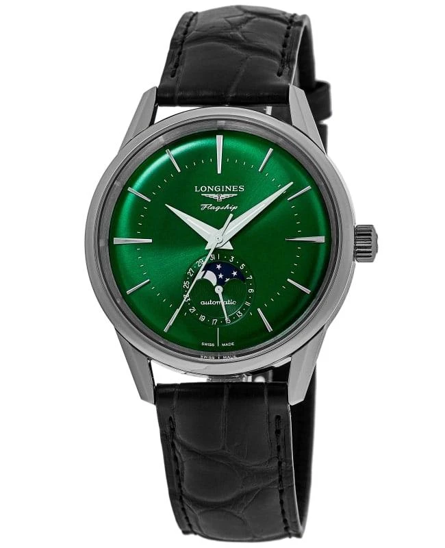 Longines Longines Flagship Heritage Moonphase Automatic Green Dial Leather Strap Men's Watch L4.815.4.02.2 1