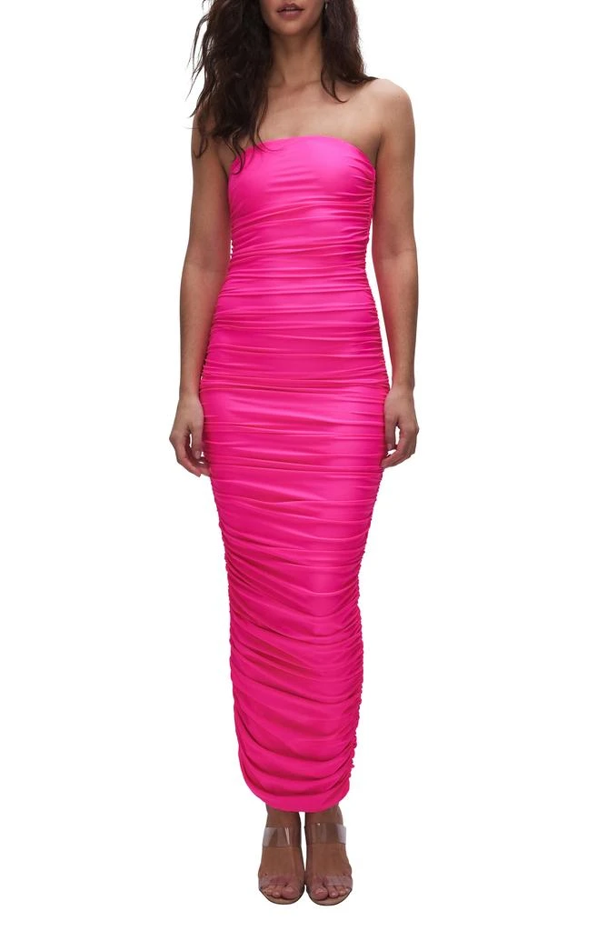 Good American Ruched Strapless Satin Midi Dress 1
