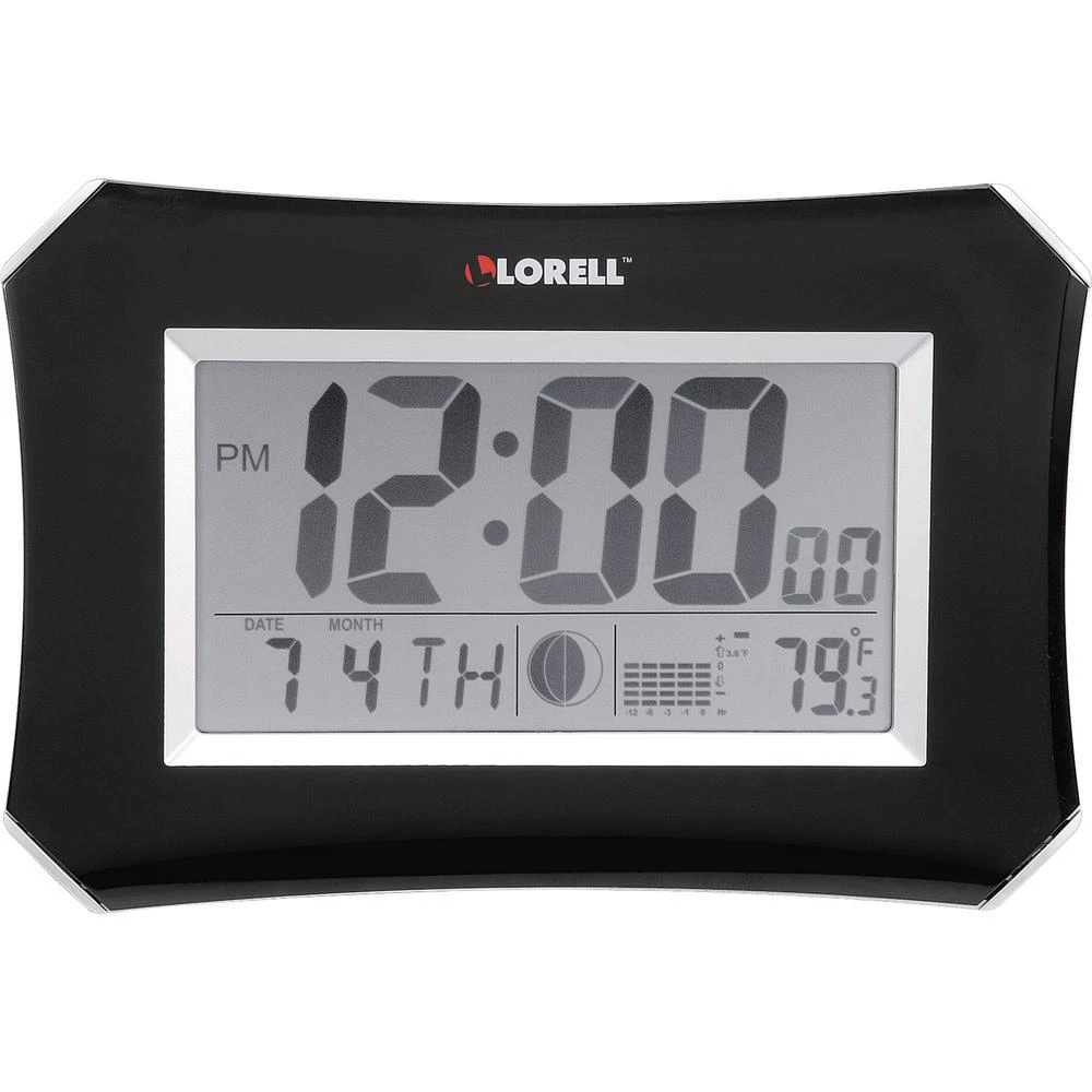 Lorell LCD Wall/Alarm Clock - Digital - Quartz - LCD - Black Main Dial - Silver/Plastic Case 2