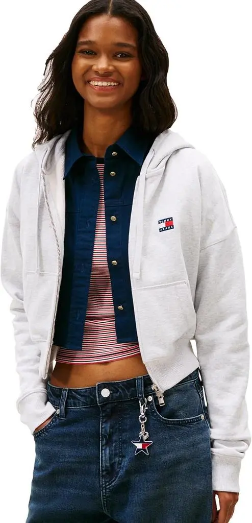 Tommy Hilfiger Tommy Jeans Women's Medium Weight Cropped Zip Up Hoodie With Embroidered Flag Logo