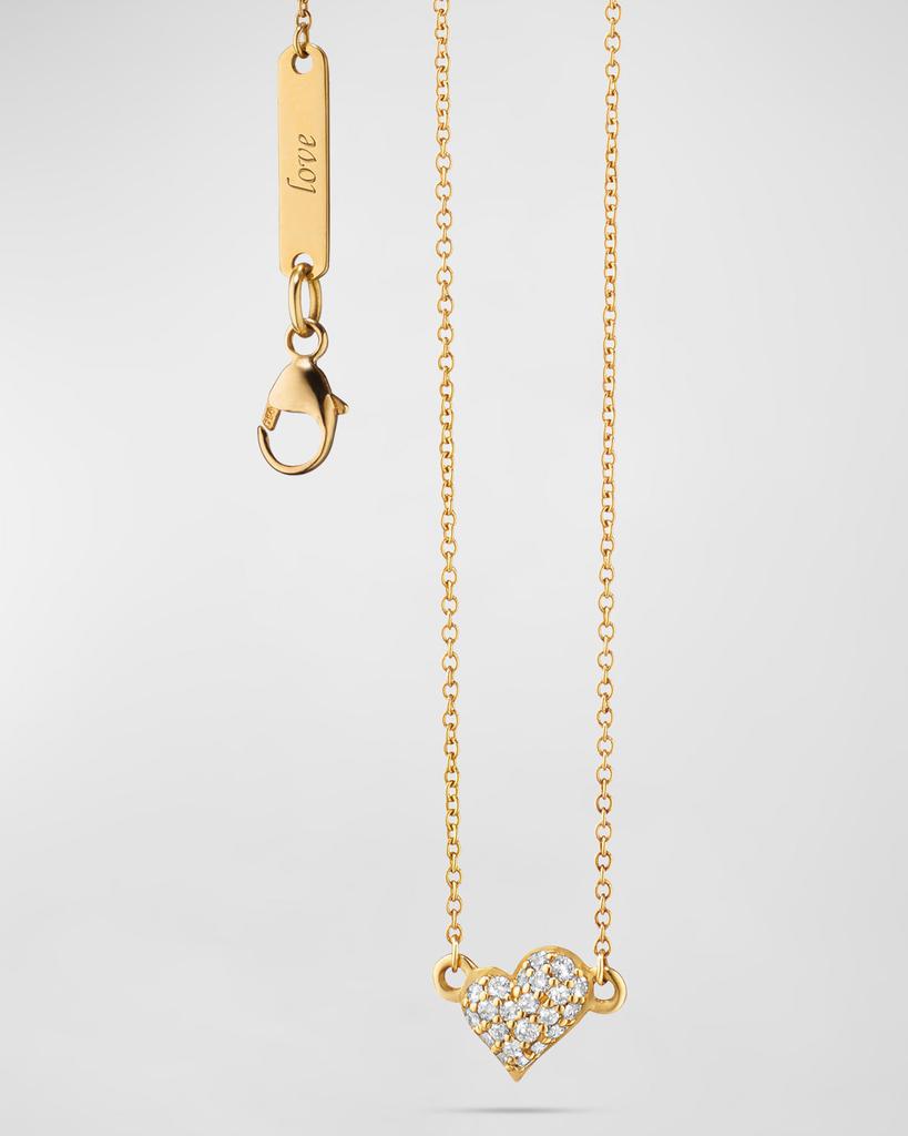 Monica Rich Kosann 18K Yellow Gold Mini Heart Diamond Engraved Love Necklace