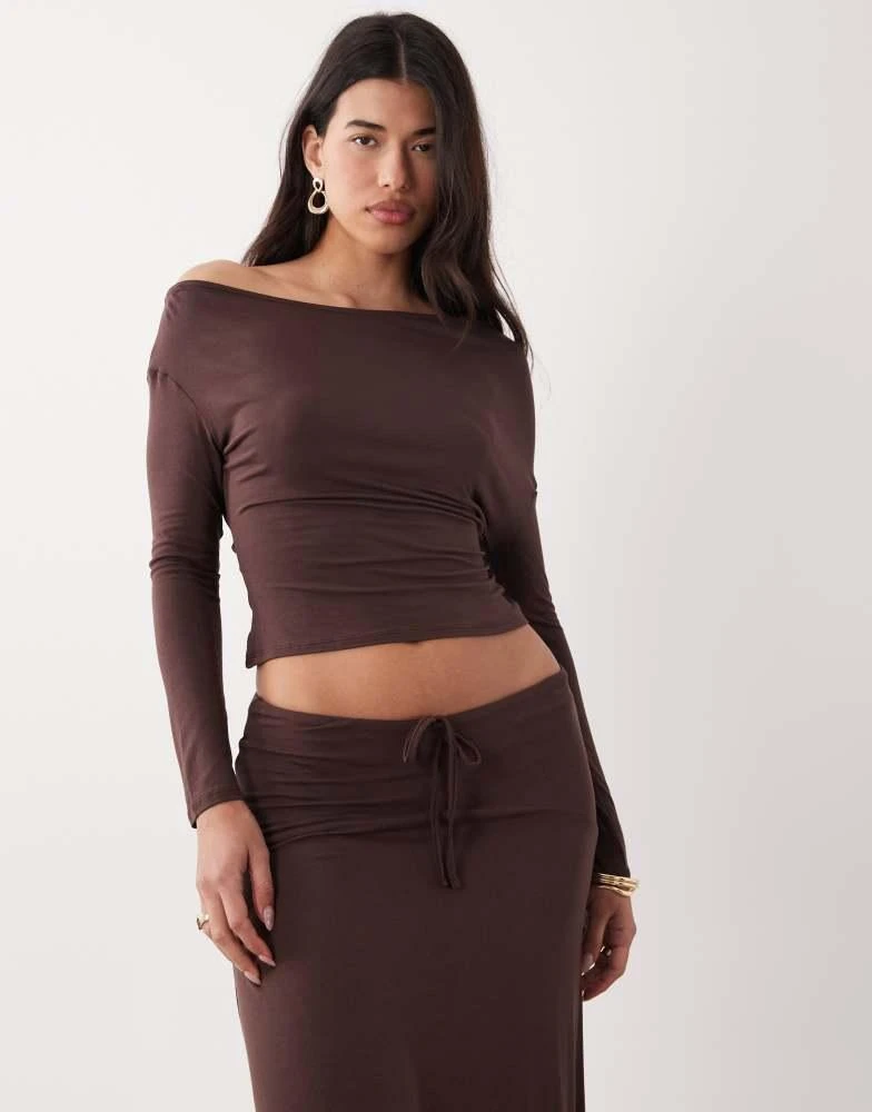 ASOS ASOS DESIGN slouchy off the shoulder top co-ord in chocolate