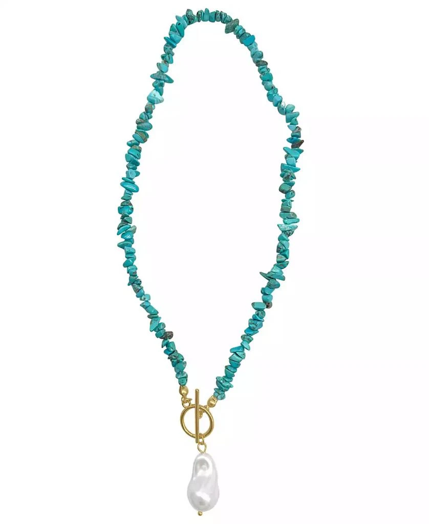 ADORNIA 17" Multi Shape Faux Turquoise Stone Toggle 14K Gold Plated Necklace with Imitation Pearl Pendant 2